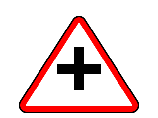 Red-bordered triangle with a black cross