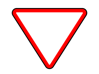 Red-bordered triangle pointing down, with a plain white centre