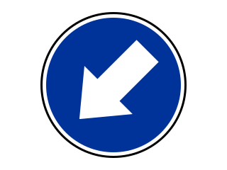 Blue circle with a white arrow pointing down and left