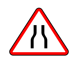 Red-bordered triangle with two black lines bending towards each other