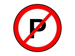 Red-bordered circle showing the letter P and a red diagonal line