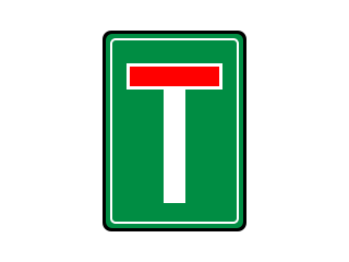 Green rectangle with a white route shape ending in a red bar