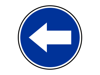 Blue circle with a white arrow pointing left