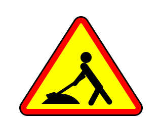 Red-bordered triangle with a yellow centre showing a person digging