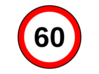 White circle with a red border and the number 60 in black